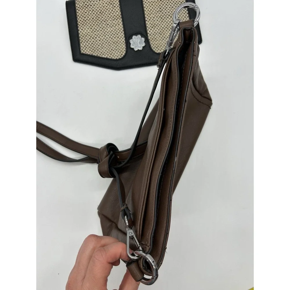 Magnolia and Vine Versa Custom Crossbody Purse Brown Leather Black Khaki Flap